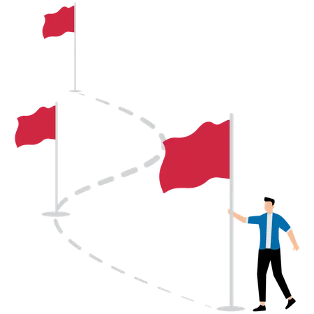 Businessman plans out milestone strategy  Illustration