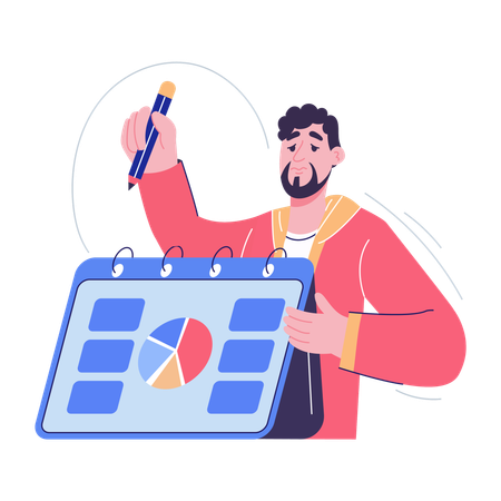 Businessman plans out work strategy  Illustration
