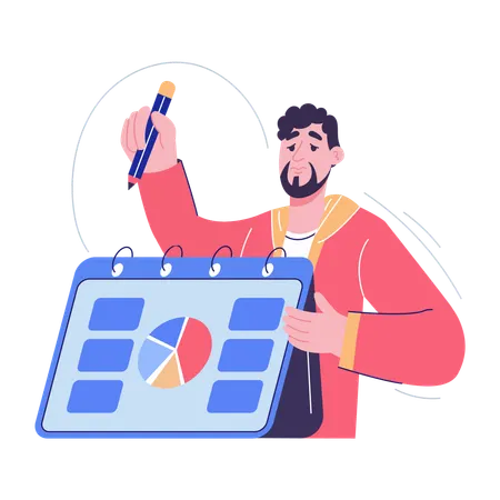 Businessman plans out work strategy  Illustration