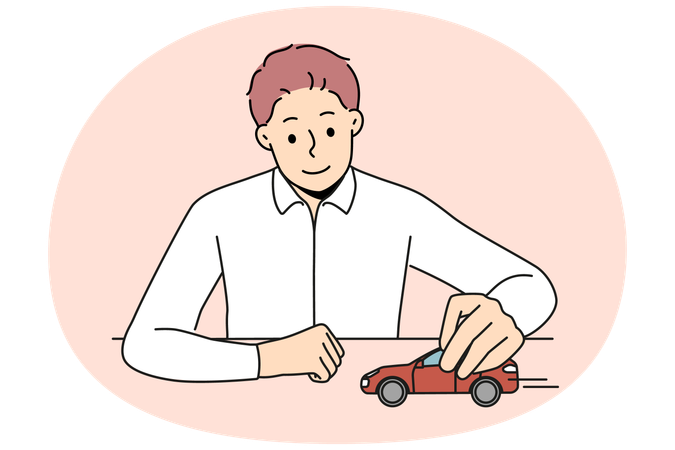 Businessman play with car in office  Illustration