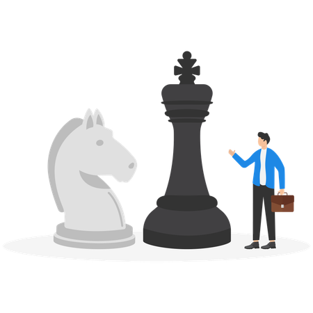 Businessman playing chess and try to find strategic position and tactic for long-term success plan  Illustration