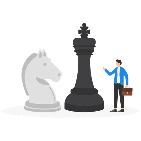 Businessman playing chess and try to find strategic position and tactic for long-term success plan  Illustration