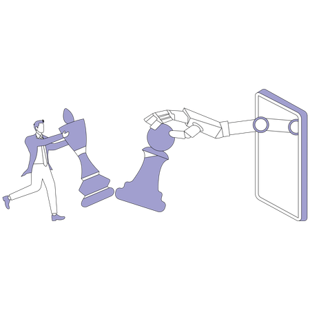 Businessman playing chess with ai  Illustration