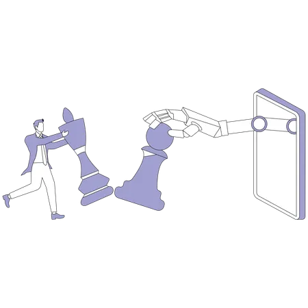 Businessman playing chess with ai  Illustration