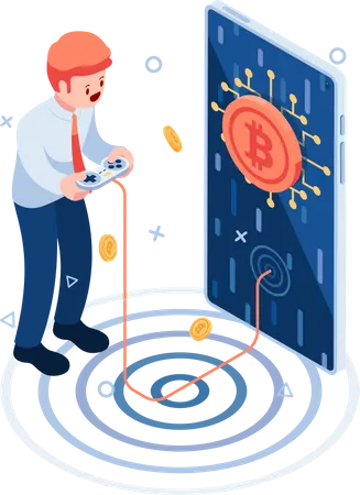 Businessman Playing Crypto Games on Smartphone  Illustration