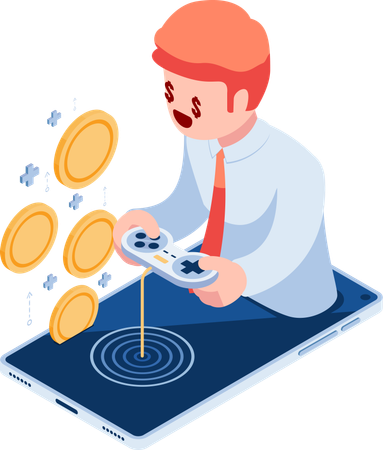 Businessman Playing Games on Smartphone and Earn Money  Illustration