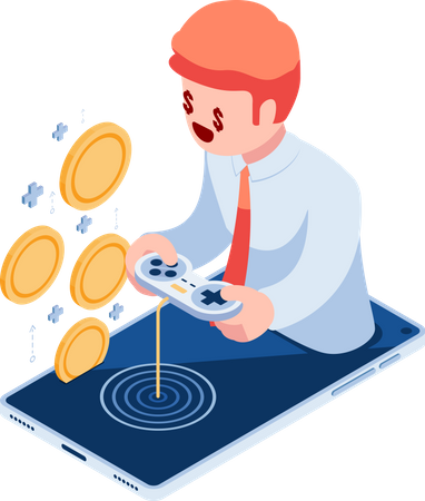 Businessman Playing Games on Smartphone and Earn Money  Illustration