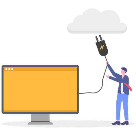 Businessman plug in to cloud computing  Illustration