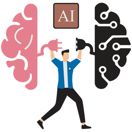 Businessman plugging AI machine learning  Illustration