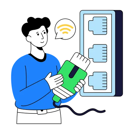 Businessman plugs in Ethernet Network  Illustration