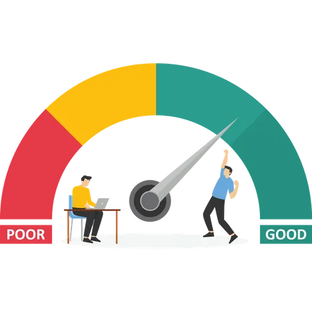 Businessman Point To Performance Chart Good Work Performance Customers Give Good Ratings Good Jobs Vector Illustration Design Concept In Flat Style Illustration