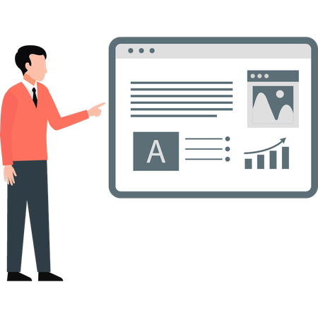 Businessman pointing at business website  Illustration