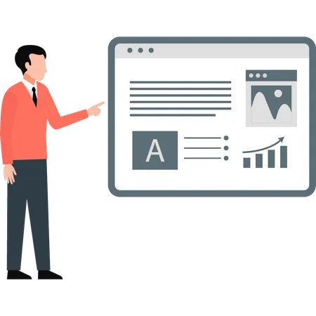 Businessman pointing at business website  Illustration