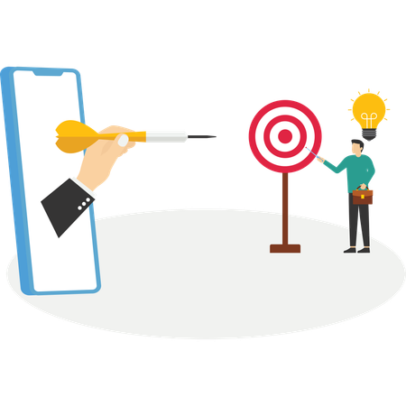 Businessman pointing at center of bullseye archery target  Illustration