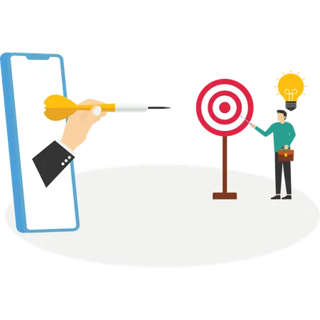 Businessman pointing at center of bullseye archery target  Illustration