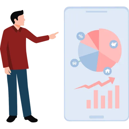 Businessman Pointing At Data Analytics Graph  Illustration