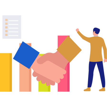 Businessman pointing at dealing hands  Illustration