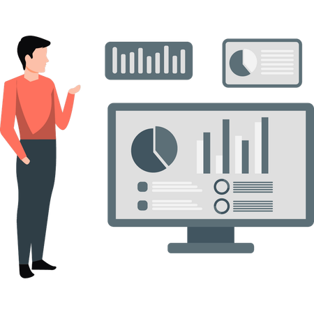 Businessman pointing at  pie chart  Illustration