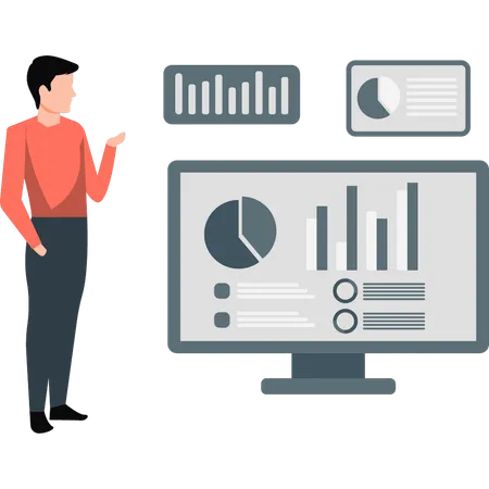 Businessman pointing at  pie chart  Illustration