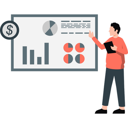 Businessman pointing at pie chart report  Illustration