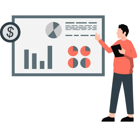 Businessman pointing at pie chart report  Illustration