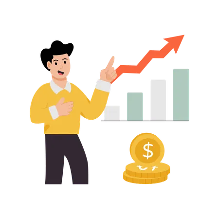 Businessman pointing at profit analysis  Illustration