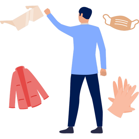 Businessman pointing at protection equipment's  Illustration