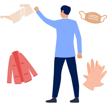 Businessman pointing at protection equipment's  Illustration