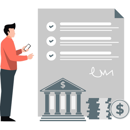 Businessman pointing at signed bank agreement  Illustration