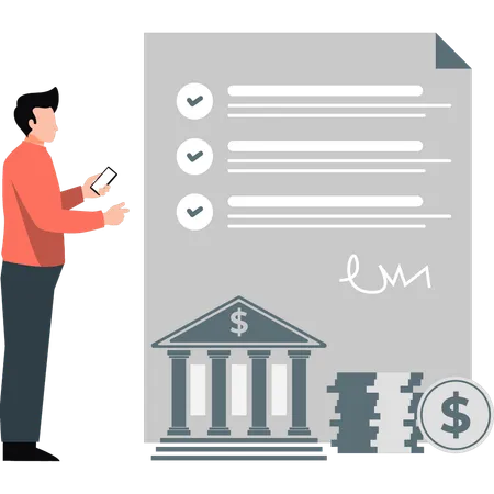 Businessman pointing at signed bank agreement  Illustration