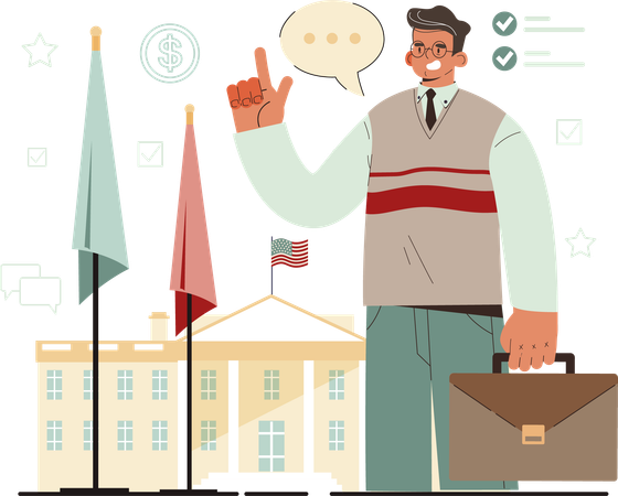 Businessman pointing bank message  Illustration