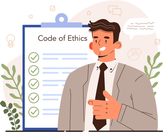 Businessman pointing code of ethics  Illustration