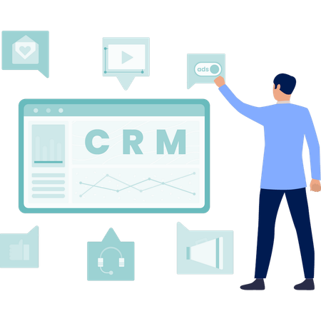 CRM 라인 그래프를 가리키는 사업가  일러스트레이션