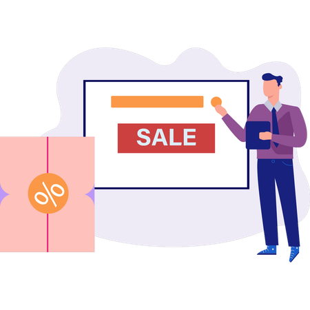 Businessman pointing discount sale offer  Illustration