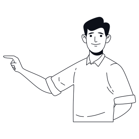 Businessman pointing finger at left side  Illustration