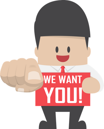 Businessman pointing finger with we want you board Illustration