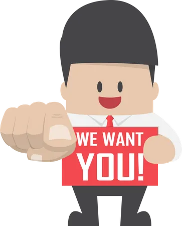 Businessman pointing finger with we want you board  Illustration