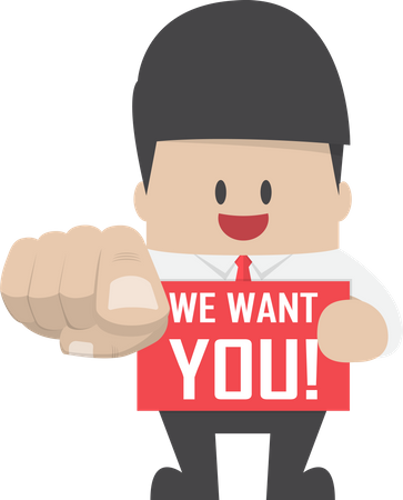 Businessman pointing finger with we want you board  Illustration