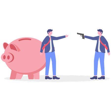 Businessman pointing gun while doing financial crime  Illustration