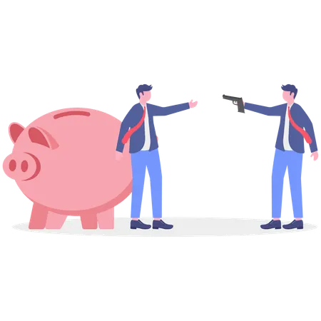 Businessman pointing gun while doing financial crime  Illustration