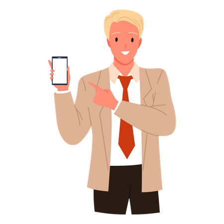 Businessman pointing mobile  Illustration