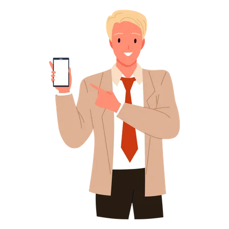 Businessman pointing mobile  イラスト