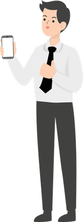 Businessman pointing mobile and showing thumbs up Illustration