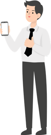 Businessman pointing mobile and showing thumbs up  Illustration