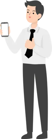 Businessman pointing mobile and showing thumbs up  Illustration