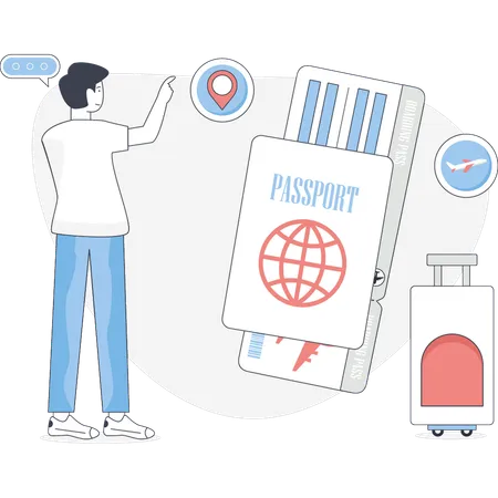 Businessman pointing passport  Illustration