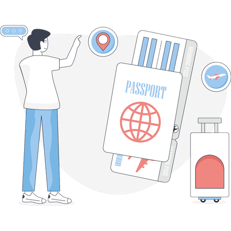 Businessman pointing passport Illustration