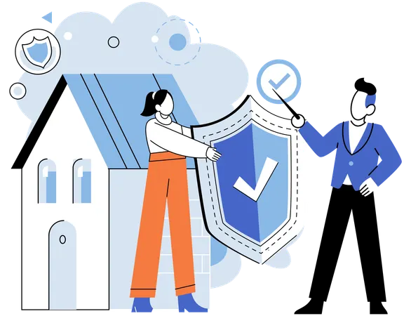 Businessman pointing property while woman giving insurance policy  Illustration