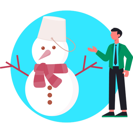 Businessman pointing snowman  Illustration