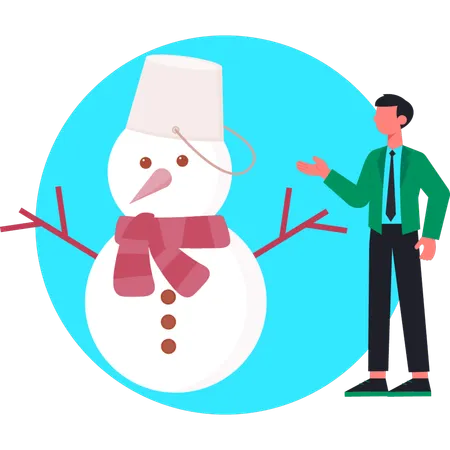 Businessman pointing snowman  Illustration